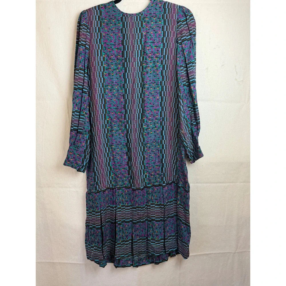 Rare UMI Collections Anne Crimmins Silk 2 Piece Set Dress Blazer Purple Teal 8